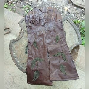 Almondized BEAUTYSKIN, brown leather gloves. Women's Sz.7(S).Vintage